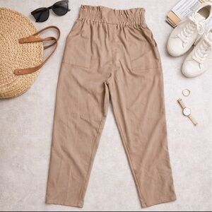 Grace Karin Size M Pants Womens Tan High Rise Casual Paper Bag Waist Pockets